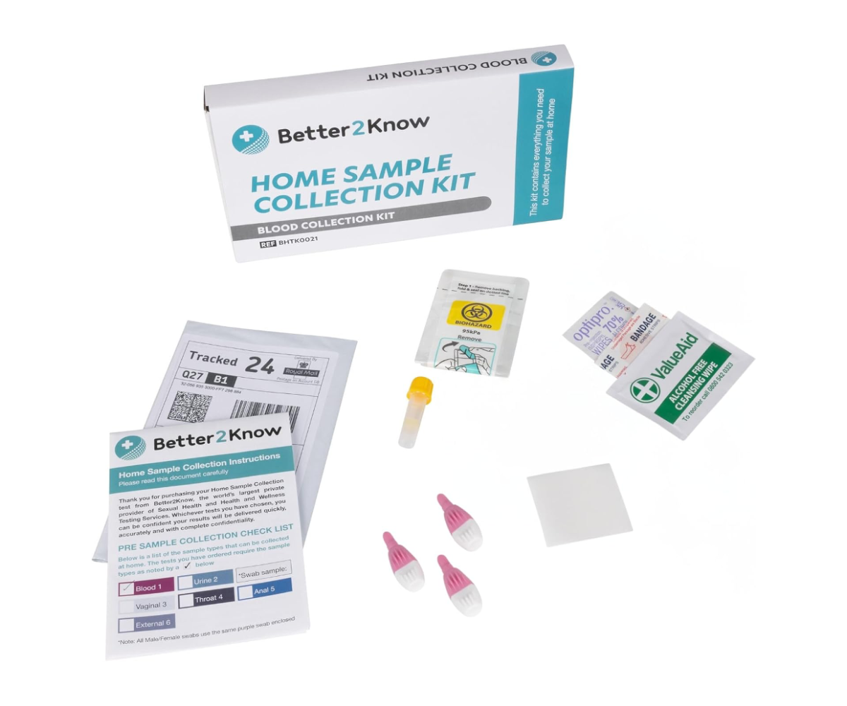 Contents of self collection blood test kit